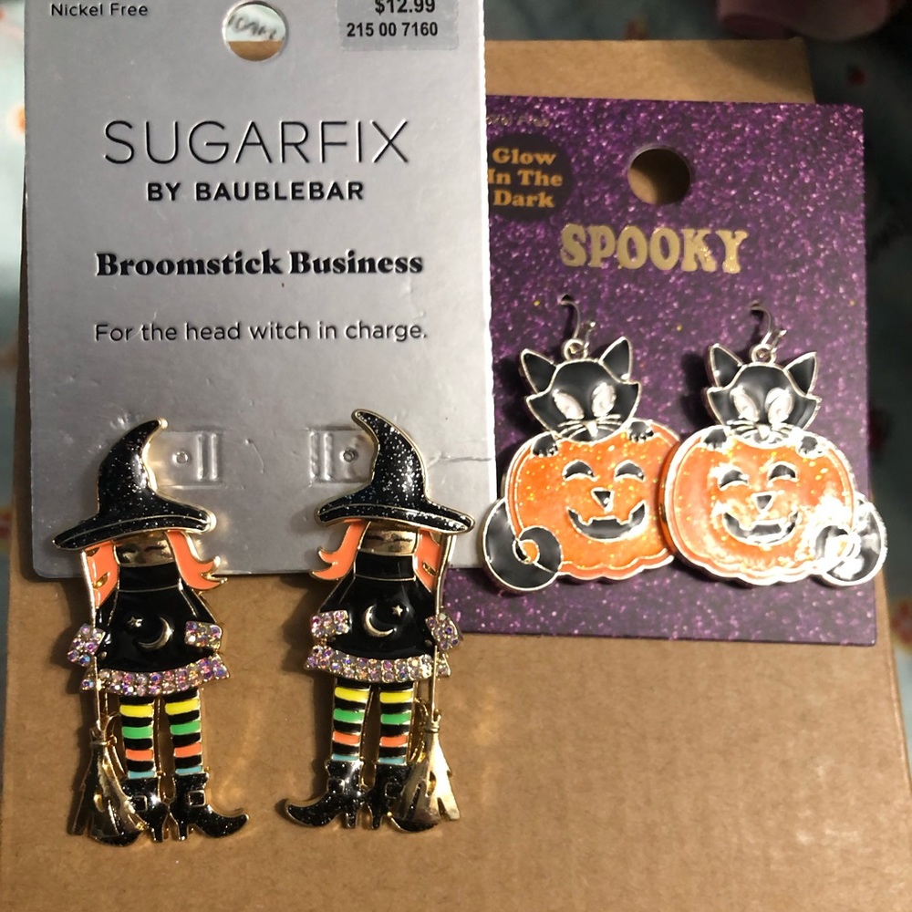 Halloween Earrings Witch Black Cat Pumpkin
